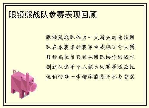 眼镜熊战队参赛表现回顾