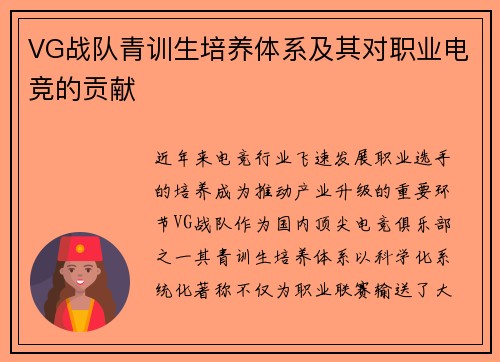 VG战队青训生培养体系及其对职业电竞的贡献